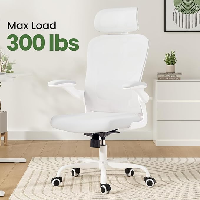 Soohow Ergonomic Office Chair,Home Office Desk Chair with Adjustable Lumbar Support Armrests,Comfy Computer Desk Chair with Headrest,for Home and Office, White