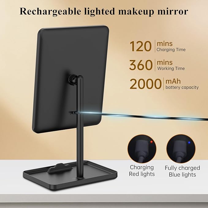 FUNTOUCH Vanity Mirror with Lights for Women Girls, Makeup Mirror Christmas Birthday Gifts for Adult Teen Kid,Detachable 40X Magnification for Vanity Desk Tabletop, Black
