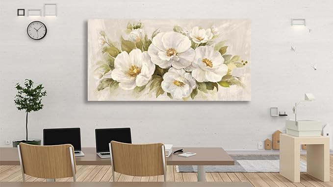 yearainn Abstract Flowers Canvas Wall Art - Beige Flower Pictures Blooming Floral Painting Wall Decor Minimalist Peony Printing Artwork for Living Room Bedroom Home Office Decorations 29" x 58"