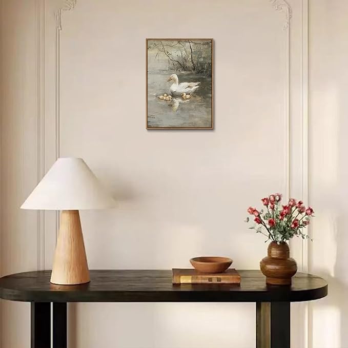 Djmwtb Vintage Framed Wall Art Duck Canvas Wall Art Prints Rustic Farmhouse Painting Pictures Wall Decor Artwork for Living Room Bedroom Bathroom Office 8x10in