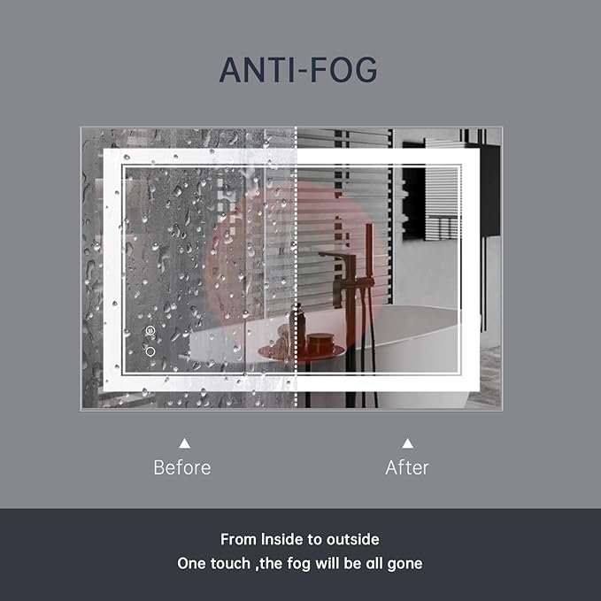 LED Bathroom Mirror,48"X32" Lighted Mirror for Bathroom Wall,Lighted Bathroom Vanity Mirror,LED Mirror Anti-Fog Dimmable Adjustable Lighted Bathroom Mirror