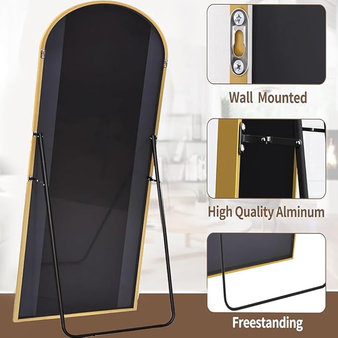OGCAU Floor Full Length Mirror, 81"x41" Arched-Top Hanging or Leaning, Standing Mirror, Full Body Wall Mounted with Aluminum Frame for Living Room (Gold)