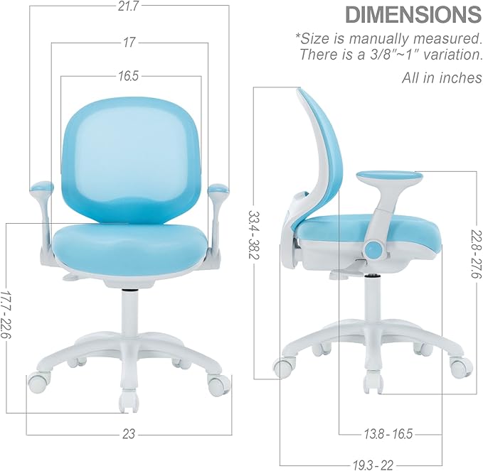 Kids Desk Chair, Boy's Girl's Child Children Study Office Computer Chair, Ergonomic Design, Adjustable Height and Seat Depth (Sky Blue W/Armrests)