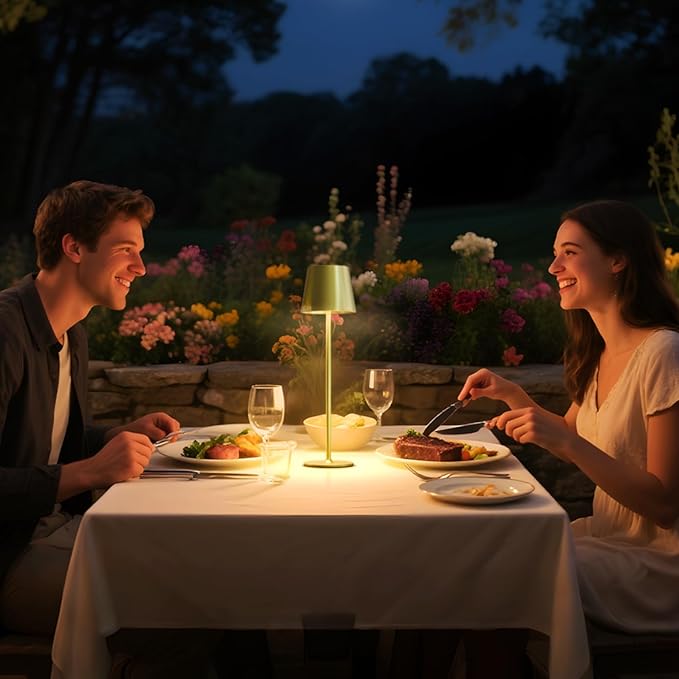 uuffoo 2 Pack Rechargeable Table Lamp Battery Operated Cordless Table Lamps with 3 Colors Stepless Dimming, Desk Night Light for Restaurant, Patio, Bedroom, Bar (Electroplated Gold)