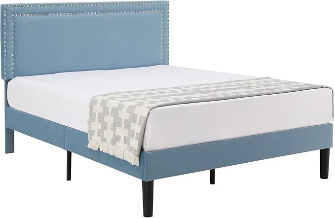 VECELO Bed Frame Queen Size with Adjustable Upholstered Headboard, Wooden Slats Platform, Noise-Free Design, Easy Assembly