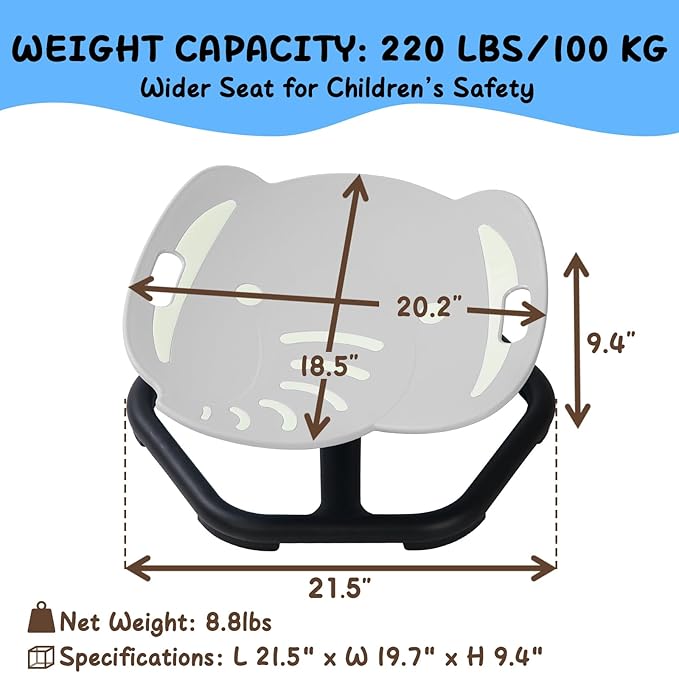 Glow-in-The-Dark Elephant Sensory Spinning Chair for Kids, Autism Sensory Toys, Sit and Spin Swivel Seat for Autistic Children, ADHD & Sensory Room Must Haves, Boosts Balance, Ages 3+ (Grey)