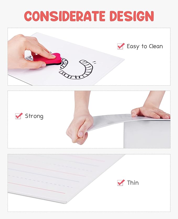 GAMENOTE White Board Dry Erase, Small Magnetic Lined White Board Set, Double Sided Magnet Ruled Lap Boards Whiteboard for Kids and Student Learning, 9x12 Inches (Pack of 12)