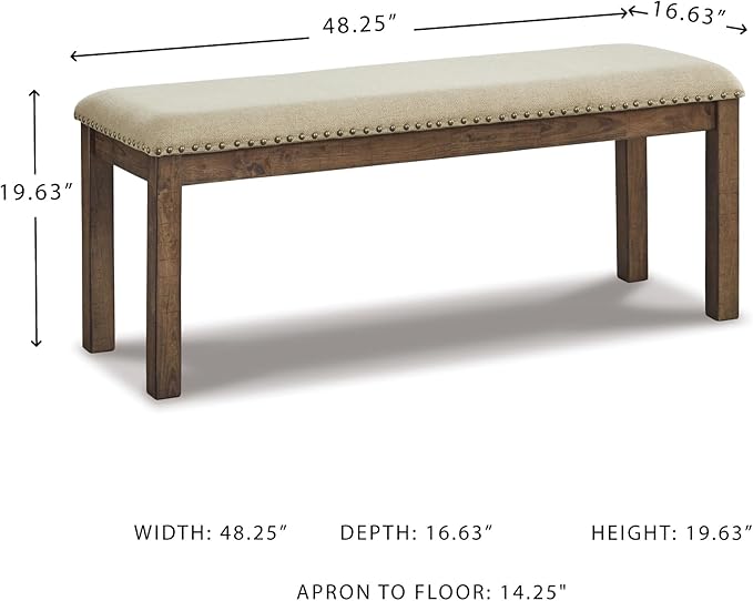 Signature Design by Ashley Moriville Casual Rustic Upholstered Dining Bench, Grey & Brown