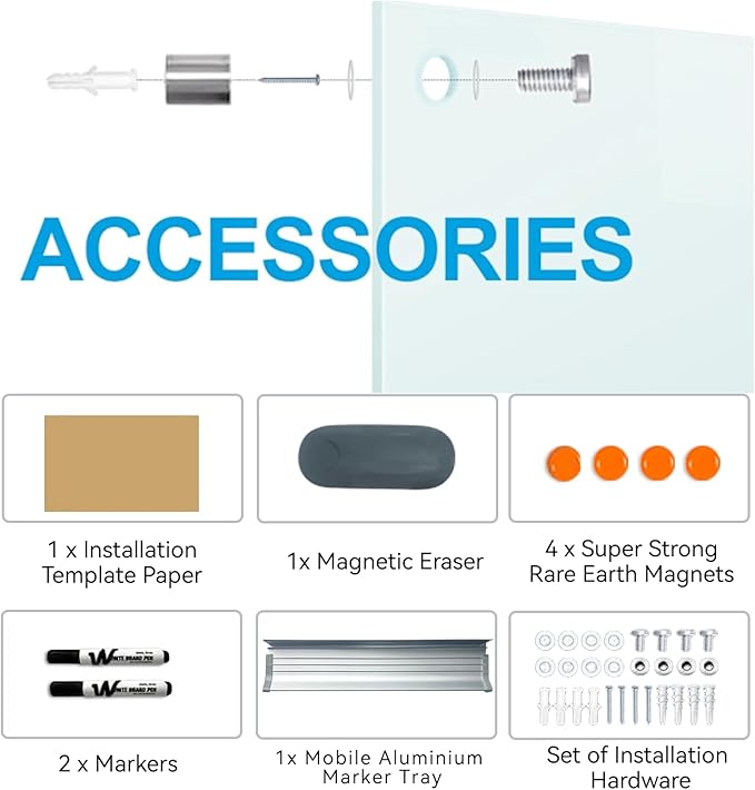 Glass Dry Erase White Board - Magnetic Glass Whiteboard 48"X36" Frameless Boards with Super Strong Magnets, Wall Mounted for Office, School and Home