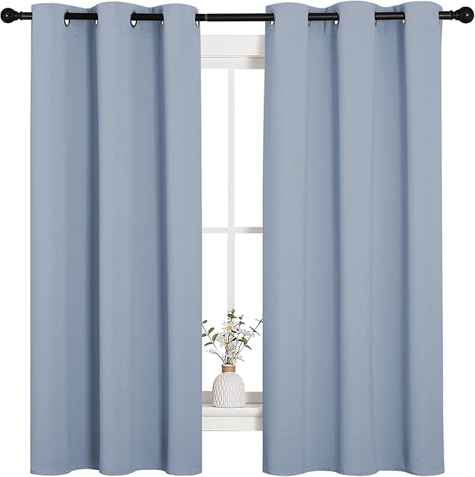 NICETOWN Vintage Blue Blackout Curtains 45 inches Length for Cafe, 2 Panels, 34" Wide, Thermal Insulated Decoration Drapes for Small Window