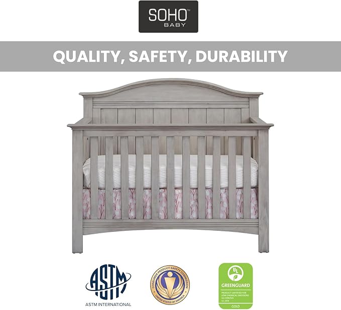 Soho Baby Chandler Premium 4-in-1 Convertible Crib, Stone Wash, GreenGuard Gold Certified