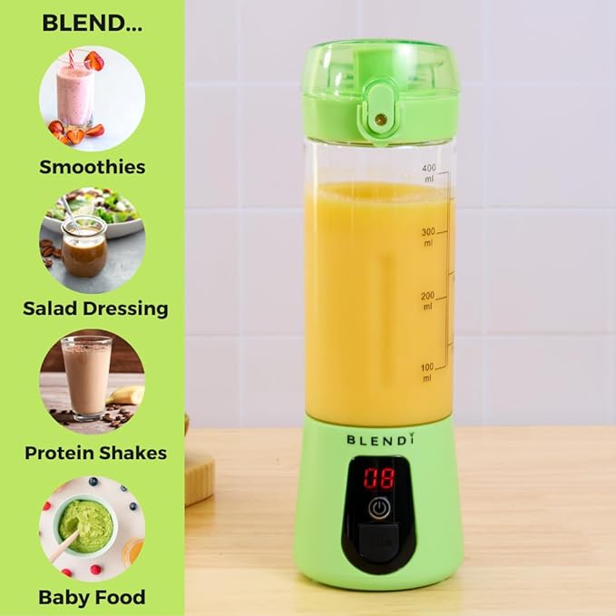 BLENDi Lite Portable Blender (17oz) – USB Rechargeable, Powerful 70W Motor for Smoothies, Protein Shakes & More – Compact, Travel-Friendly & BPA-Free (Lime)