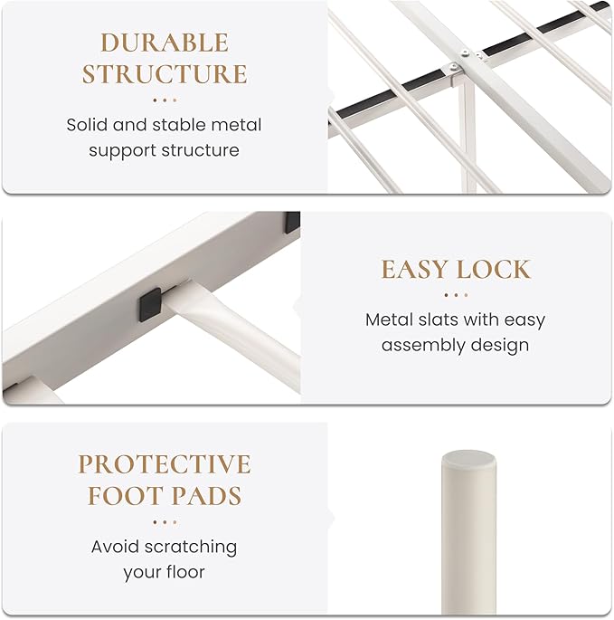 SHA CERLIN 14 Inch Queen Size Metal Bed Frame with Iron-Art Headboard and Footboard,Under Bed Storage Space,Platform Bed with Metal Slats Support,Easy Assembly,Noise Free,No Box Spring Needed,White