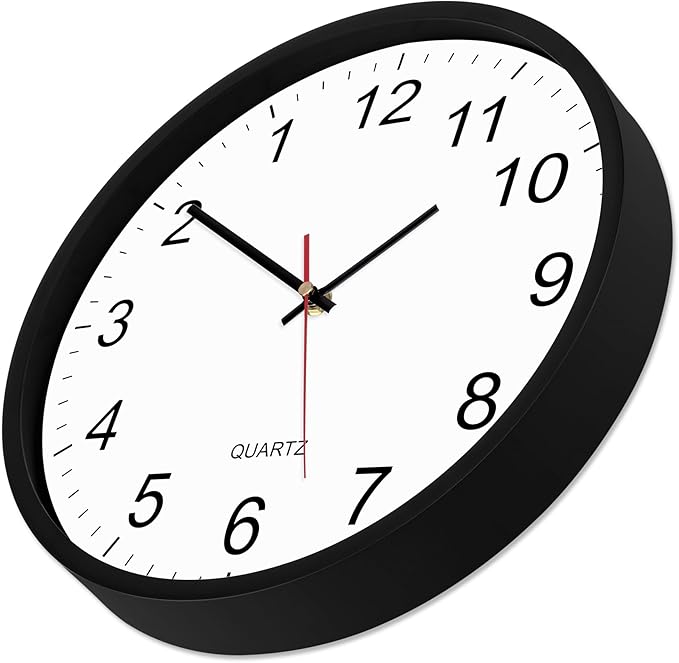 Foxtop Black Backwards Wall Clock, Runs Counterclockwise, 12 Inch Silent Non Ticking Battery Operated Round Analog Wall Clock for Office Living Room Bedroom Home Classroom