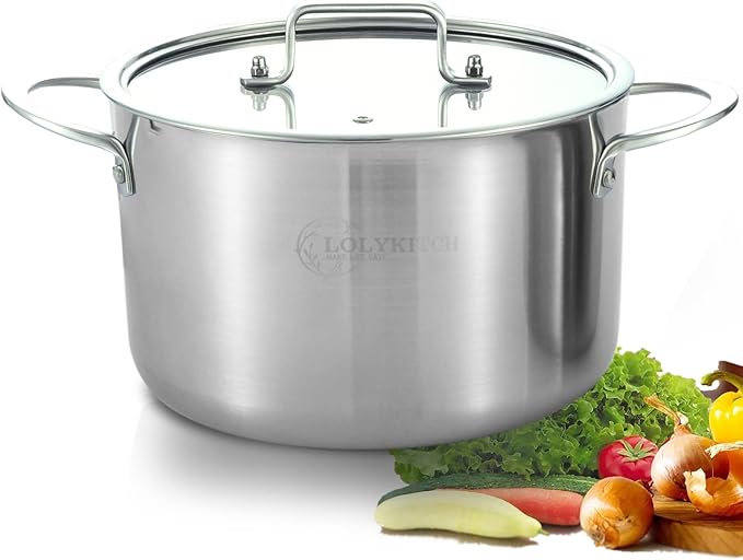 LOLYKITCH Tri-Ply Stainless Steel 5 QT Stock Pot with Lid, Induction Cooking Pot,Soup Pot,Compatible with All Stoves,Oven and Dishwasher safe.