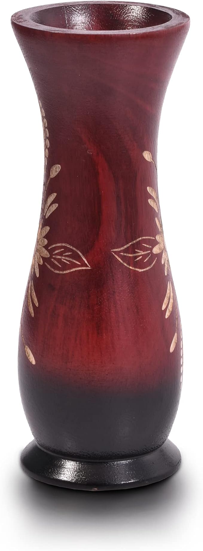 AeraVida Balinese Flower Red Concaving Mango Tree Wood Vase 8 inches | Decorative Farmhouse Wooden Vase for Tabletop | Home Decor