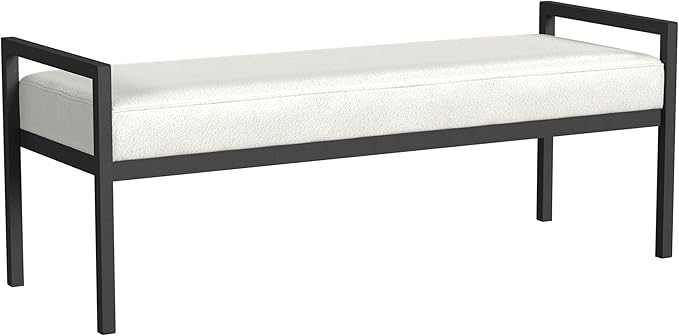 HomePop Modern Metal Bench|Bench for Living Room & Bedroom | Decorative Home Furniture - Cream Boucle