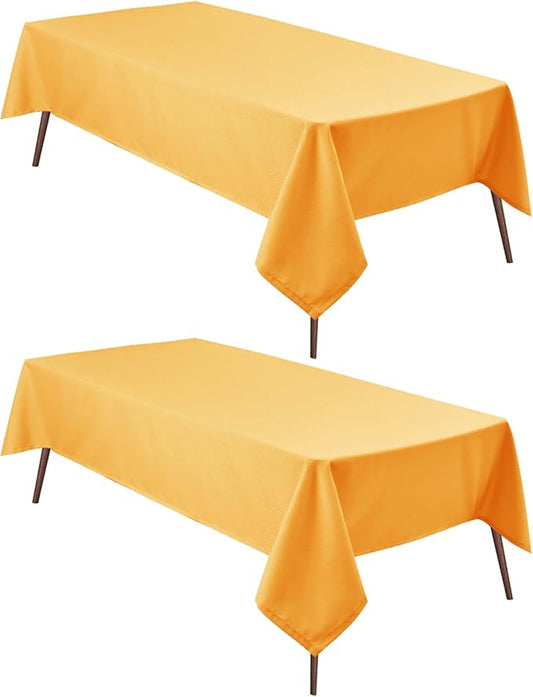 Hiasan 2 Pieces Solid Rectangle Tablecloth - Waterproof and Spillproof Washable Table Cloth for Dining Tables, Orange Yellow, 54 x 80 Inch