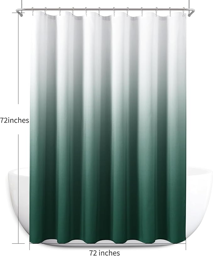 Naturoom Emerald Green Shower Curtains for Bathroom,Ombre Cloth Fabric Shower Curtain Set with 12 Hooks Emerald Green Bathroom Decor 72 x 72