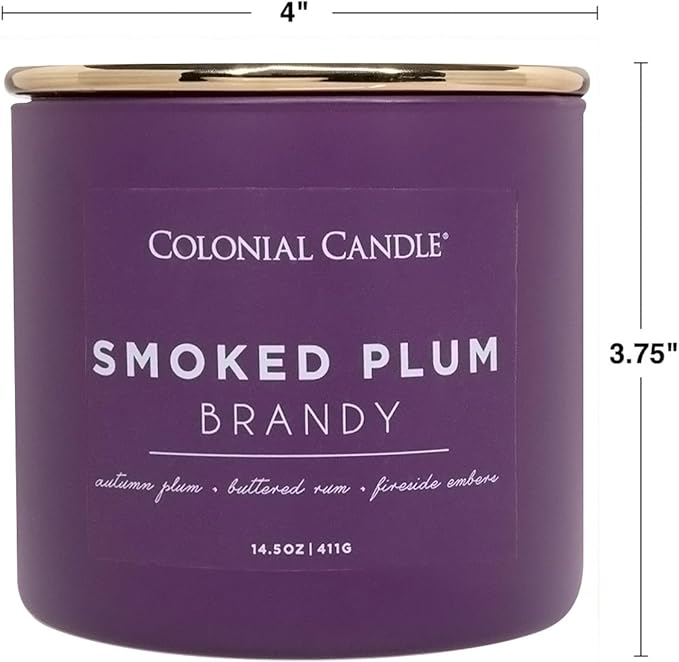 Colonial Candle Smoked Plum Brandy Jar Candle, Pop of Color Collection, 3 Wick, Purple, 14.5 oz - Up to 60 Hours Burn