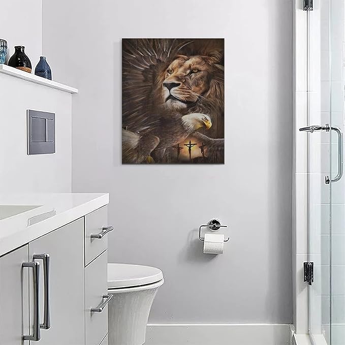 Lion Eagle Wall Art - Christian Lion Of Judah Canvas Prints - Masculine Modern Home Decor For Men - Living Room, Bedroom, Bathroom - Framed 16"x20"