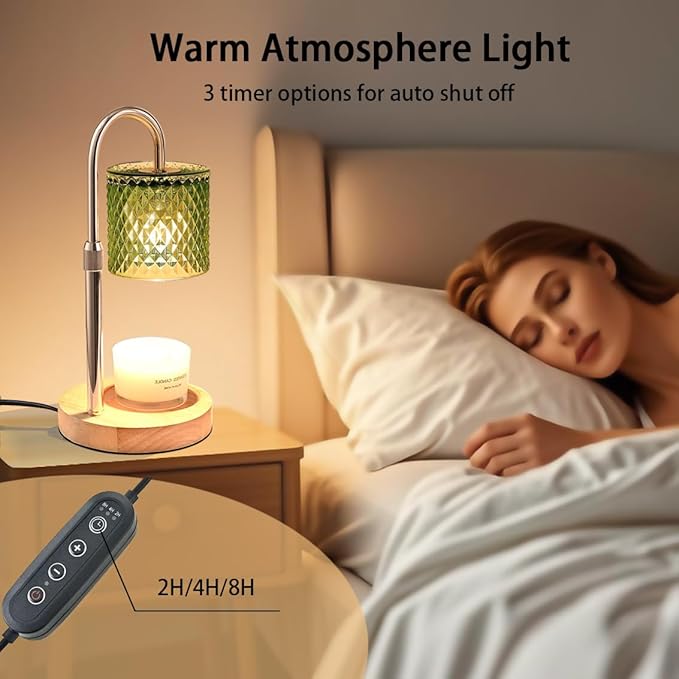 Candle Warmer Lamp with Timer Dimmer Adjustable Height for New Home House Bedroom Decor,Wax Melt Warmer with 2 Bulbs for Jar Candles, Gifts for Mom Women Friend Sister Birthday | Green