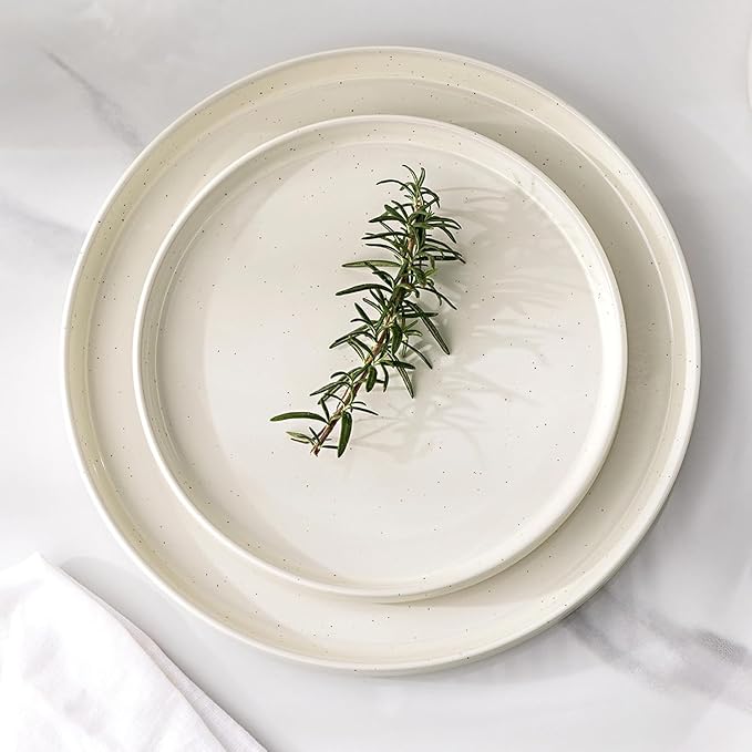 GBHOME Dinnerware Set for 6, 18 Piece Speckled Plates and Bowls Set with Glazed Bottom, Chip & Scratch Resistant Stoneware Plates Sets, Dishwasher & Microwave Safe Dishes, Light Beige