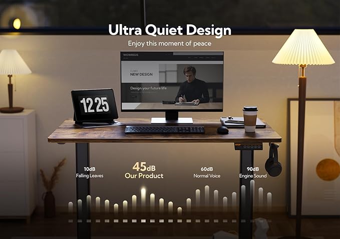 Claiks Electric Standing Desk, Adjustable Height Stand up Desk, 24x48 Inches Sit Stand Home Office Desk with Splice Board, Black Frame/Rustic Brown Top