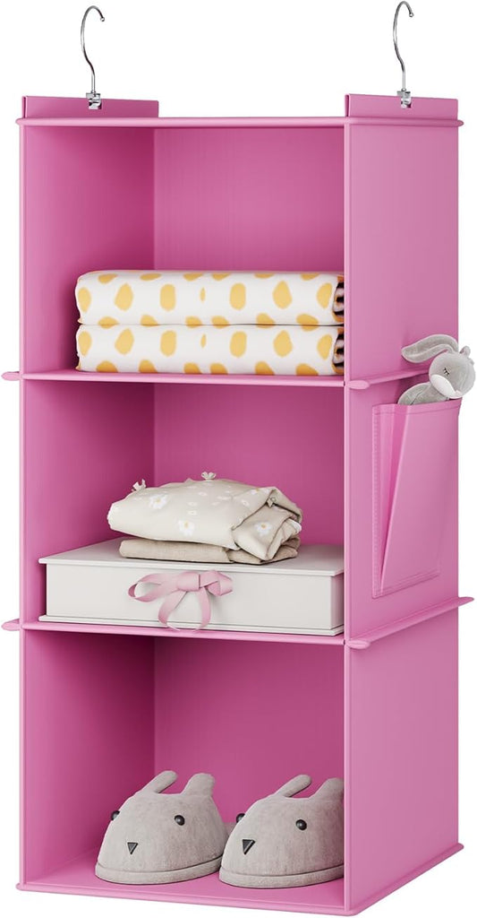 Hanging Closet Organizer, 3-Shelf Closet Hanging Storage Shelves, Light Pink