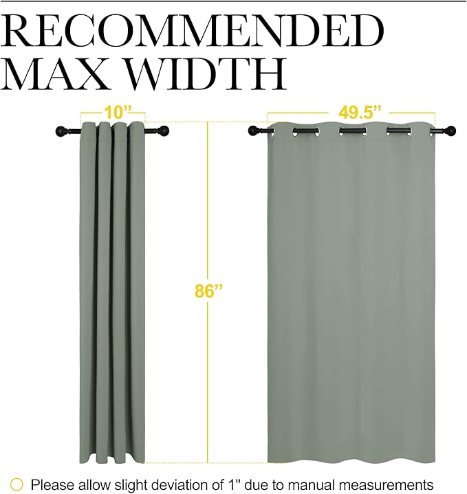 NICETOWN Greyish Green Blackout Curtains 86" Long for Office, Dining Room, Guest Room, Sound Reducing Heat and Cold Block Curtain Panels for Modern Room Decorative (55" Wide, 2 Pieces)