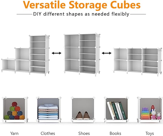 AWTATOS 6 Cube Closet Organizer Storage Shelves Portable Clothes Organizers and Storage Stackable Cubby Shelving for Closet Bedroom Living Room Office White