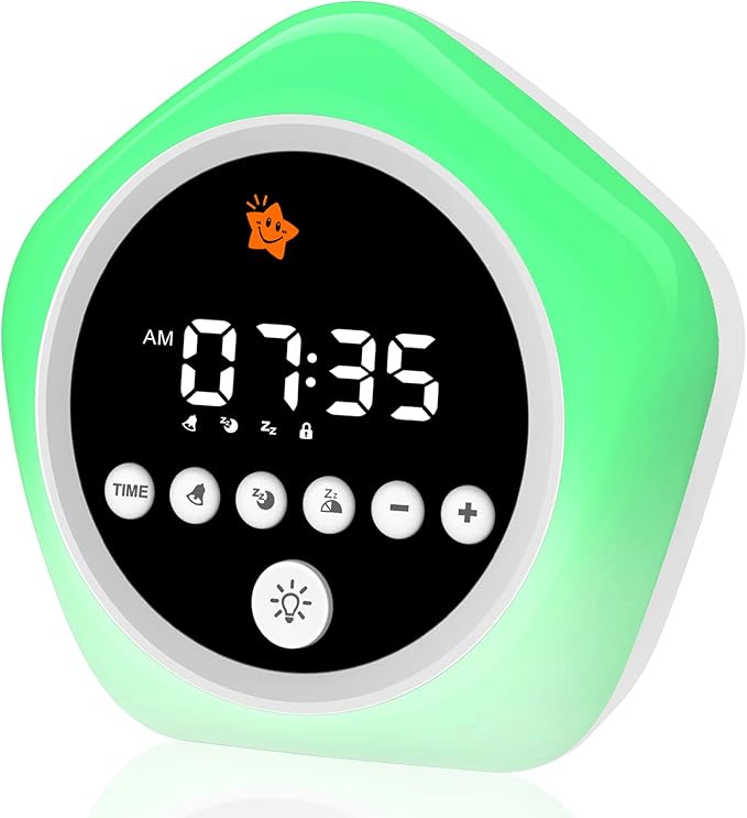 Kids Alarm Clock, Ok to Wake Clock for Kids, Toddler Sleep Training Alarm Clock with Red Green Light, Teaches Time Management & Bedtime Routine, Perfect Clock Gift for Kids