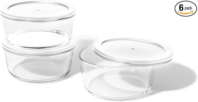 6-Piece Glass Food Storage Containers Set (3 Containers + 3 BPA-Free Lids) | 4-Cup, Leakproof | Microwave, Freezer, Oven & Dishwasher Safe | Ideal for Meal Prep & Pantry Organization