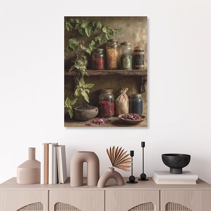 RPSIRVFO Herbs Wall Art Oil Painting Unframed Herbs and spices display Perfect for Home Decor Ideal for Dining Room or Hallway Decoration