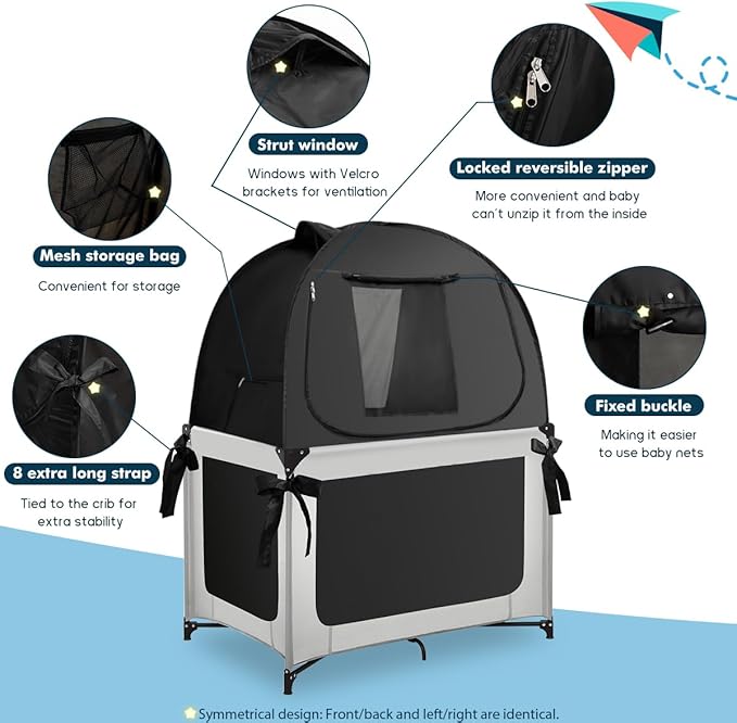 Pack N Play Blackout Cover, Portable Travel Essential Pack N Play Cover, Dark Pack and Play Blackout Cover for Baby Sleeping, Block 90% + Light