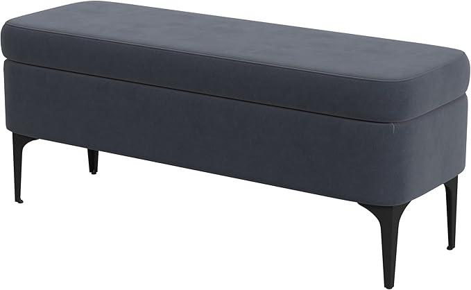 HomePop Upholstered Storage Bench with Metal Leg Home Décor|Bench with Storage for Living Room & Entryway - Blue Velvet
