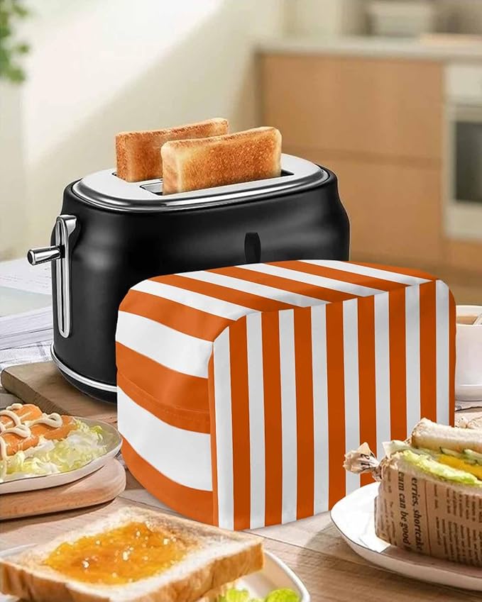 Toaster Cover 4 Slice Orange Stripes Toaster Oven Cover with Pockets Vertical Striped Dustproof Bakeware Protector Small Kitchen Appliance Dust Covers and Fingerprint Protection for Women
