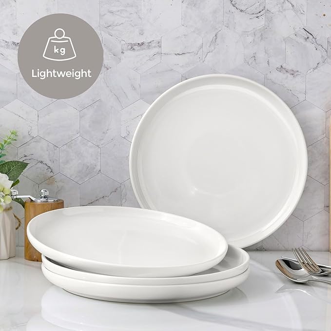 AmorArc Ceramic Dinnerware Sets of 4,Porcelain Plates and Bowls Sets, Scratch Resistant Dishes Set, Dishwasher & Microwave & Oven Safe Dishes Set,White Dishware Service for 4-12 pcs