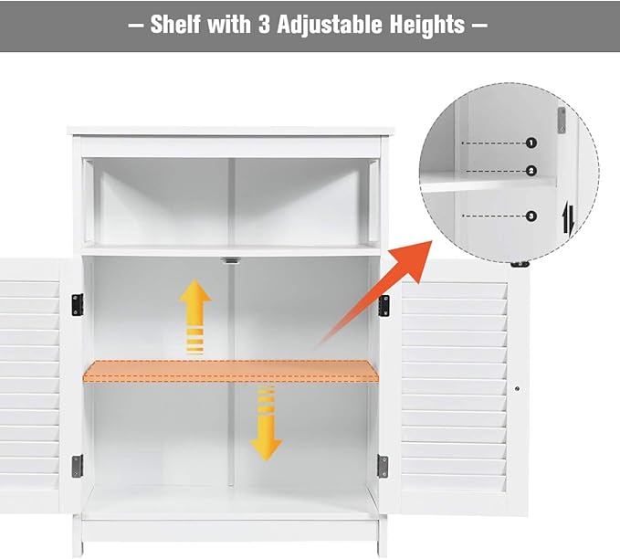 Tangkula Bathroom Floor Cabinet, Wooden Freestanding Storage Cabinet with Double Shutter Door & Adjustable Shelf, Storage Cabinet for Bathroom Living Room (White)