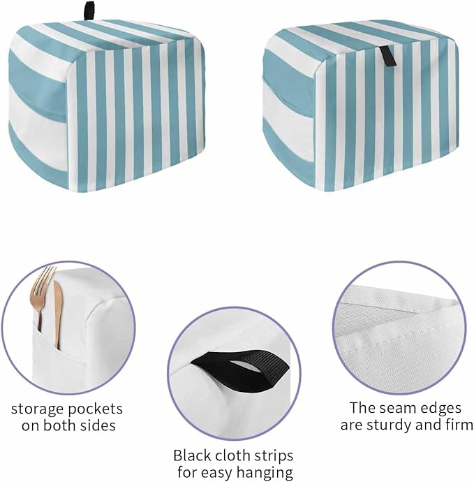 Toaster Cover 4 Slice Cyan Blue Stripes Toaster Oven Cover with Pockets Vertical Striped Dustproof Bakeware Protector Small Kitchen Appliance Dust Covers and Fingerprint Protection for Women