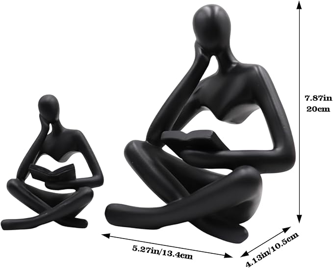Gold Reading Women Statue, Thinker Sculptures, Abstract Art Ornament, Modern Aesthetic Figurine Decoration, Suitable for Home Living Room Bedroom Office Shelf Table Desk Bookshelf Decor (Black Left)