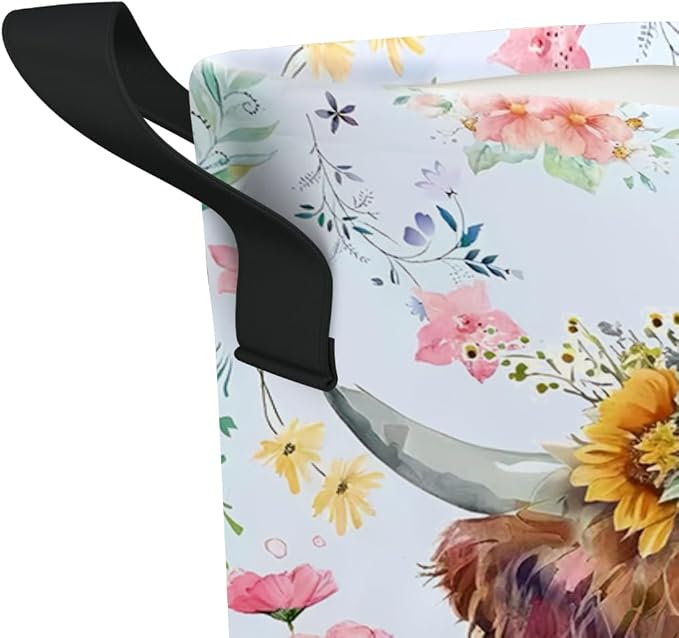 Highland Cow Laundry Basket Nursery Baby Hamper Western Room Decor Funny Tote Bag for Teen Boy Girl Gift 19.6"x15.7"