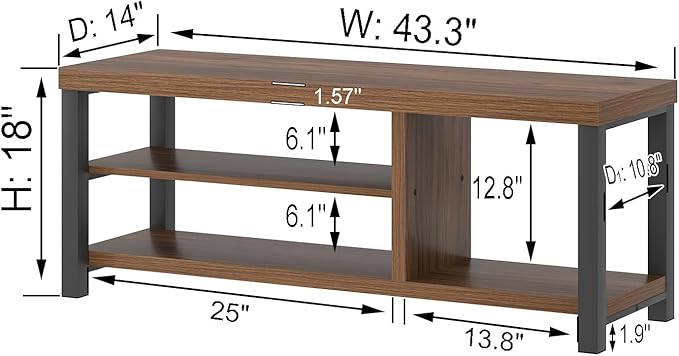 FOLUBAN Shoe Bench, Modern Wood and Metal Storage Bench for Entryway Hallway, Industrial Indoor Shoe Rack Bench Seat for Bedroom, Living Room, Rustic Walnut, 43.3 Inch
