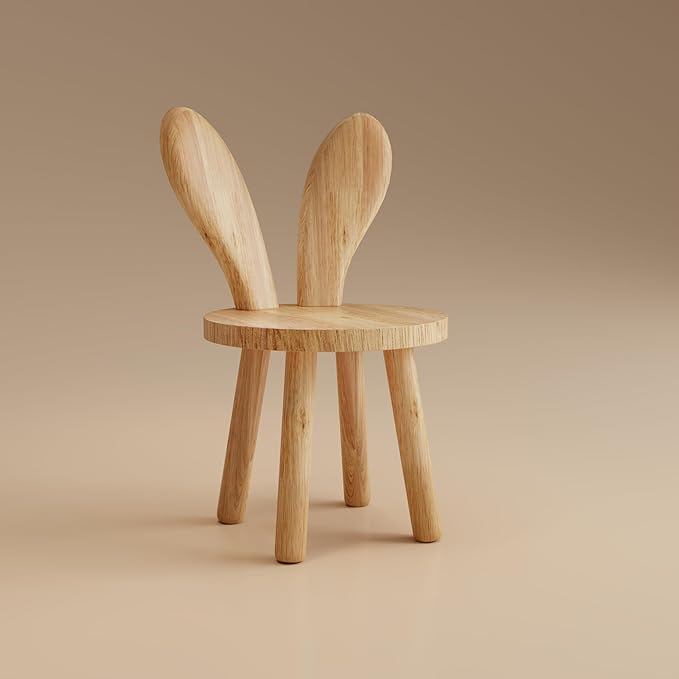 Solid Wood Rabbit Chair Cute Multi Functional Sturdy Rubber Wood Chair for Living Room Bedroom Playroom Easy Assembly Comfortable Safe Design (No Hair, Rabbit Stool)