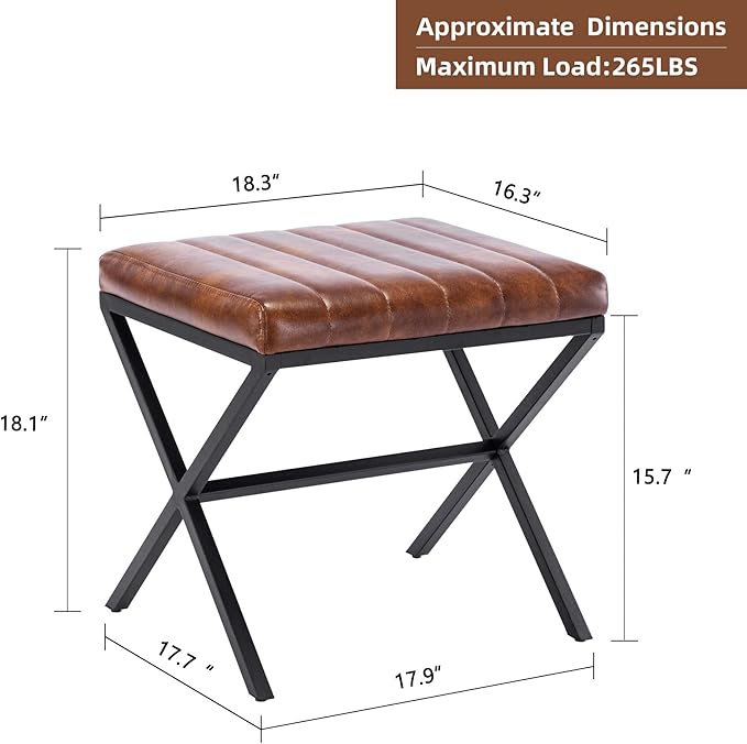 DUHOME Vanity Stool,Faux Leather Ottoman Chair for Vanity,Small Vanity Bench with Metal X Legs, Rectangle Vanity Seat Foot Rest Stool for Dressing Room, Living Room, Bathroom,Yellowish Brown