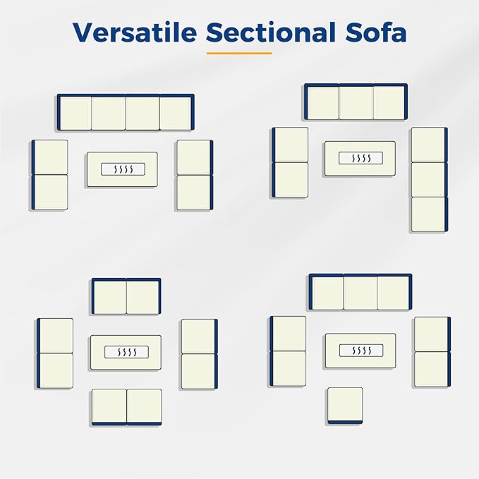 Wisteria Lane Patio Furniture Set for All Wheather, 9 Pieces Wicker Outdoor Furniture Set with Washable Cushions & Fire Pit Table, Oversized Outdoor Sectional for Garden, Poolside, Backyard, Blue