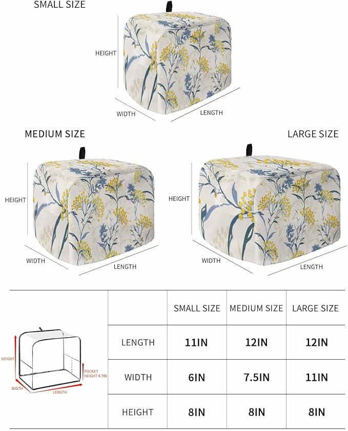 Toaster Cover 4 Slice Spring Summer Flowers Toaster Oven Cover with Pockets Yellow Berry Floral Plant Bakeware Protector Small Kitchen Appliance Dust Covers and Fingerprint Protection for Women