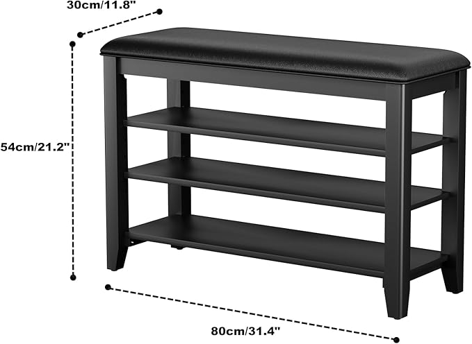 Entryway Shoe Storage Bench with Leather Cushion, Shoe Organizer Bench for Entryway, Ideal for Hallways Front Doors Entrances Mudrooms Featuring Rubberwood And 3 Height-Adjustable & Removable Shelve