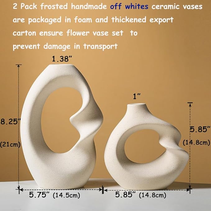 Modern White vase Set of 2,Pampas Grass Ceramic vases for Wedding Party,Aesthetic Flower Vase for Home Decor,Kitchen Tables,Living Room,Bedroom,Console,Wooden Shelf,Office,Coffee Decoration(2 Pcs)