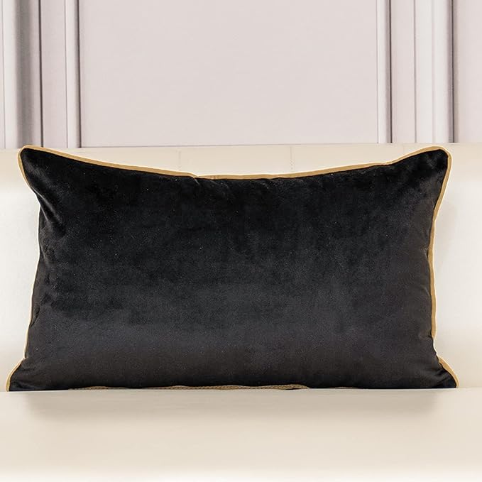 Aeckself European Floral Pillow Cover 12x20 Inch, Luxury Velvet Embroidered Decorative Lumbar Throw Pillow Cover for Couch Bedroom Living Room, Black and Gold